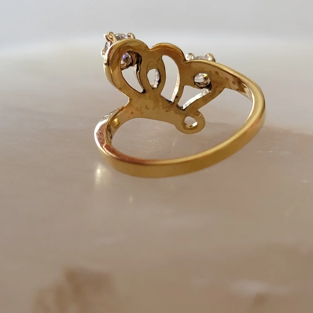 Vintage COP 92 Double Heart Ring Gold Tone Simulated Stones